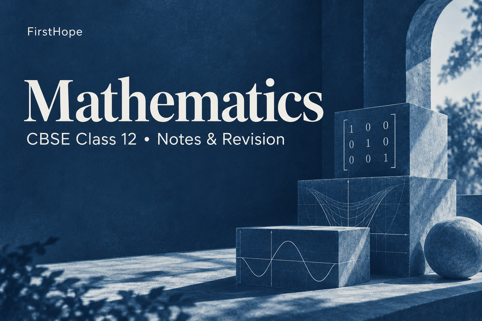 botanical cyanotype cover titled Mathematics, with CBSE Class 12 Notes & Revision and FirstHope branding.
