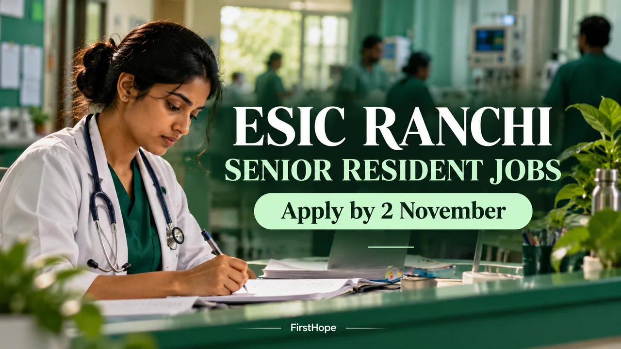 ESIC Ranchi Senior Resident 2026: 41 Posts, Apply by 2 November — FirstHope career update