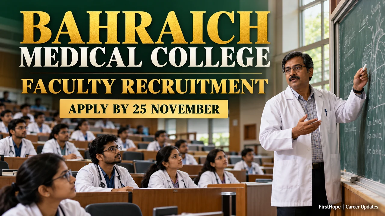 Bahraich Medical College faculty recruitment cover showing a lecture hall and 25 November application deadline.