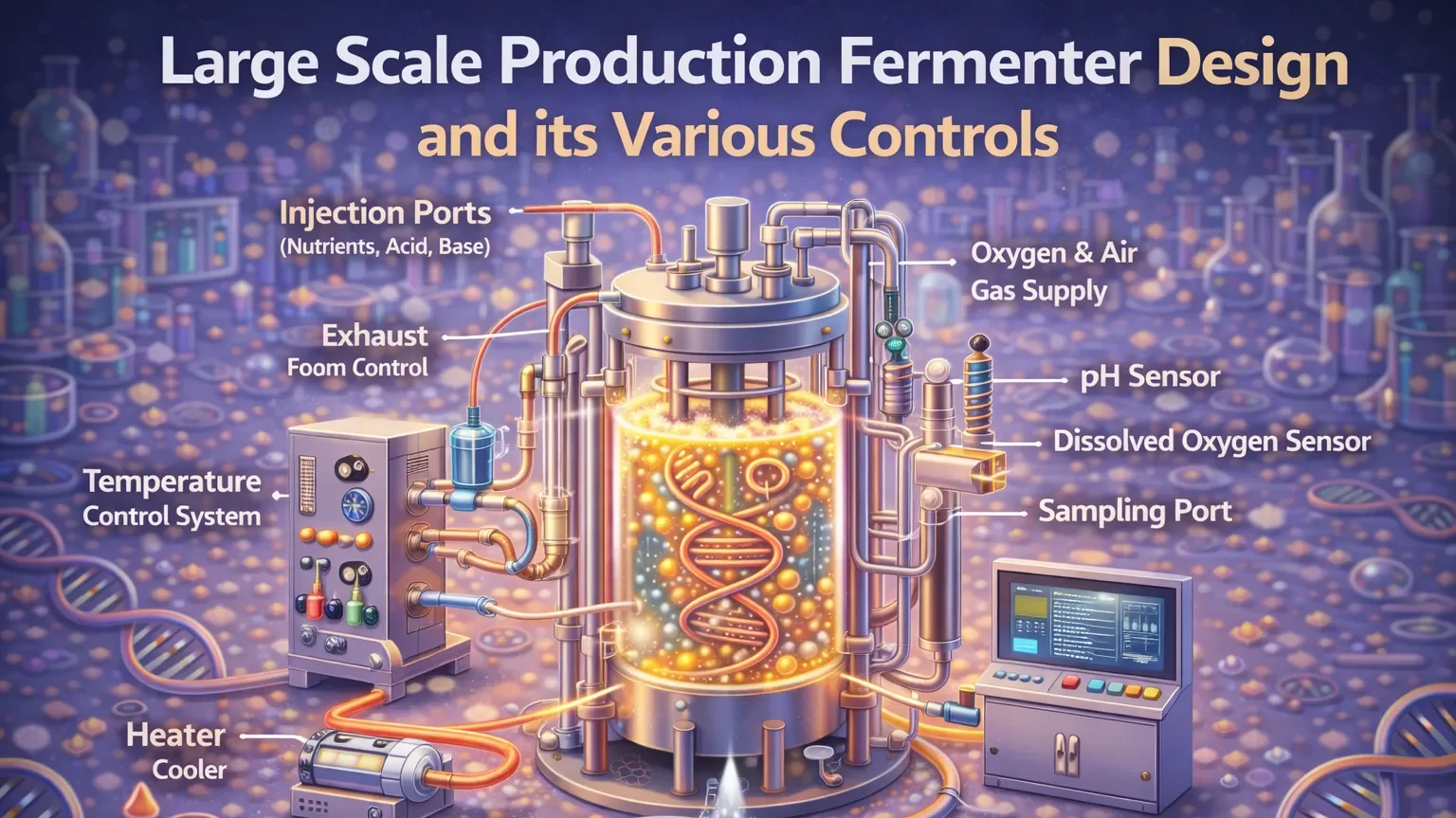 Large scale production fermenter design and its various controls