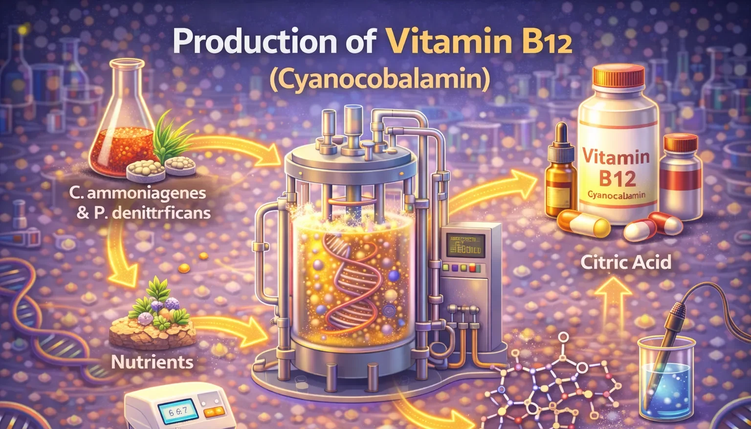 Production of Vitamin B12 (Cyanocobalamin)