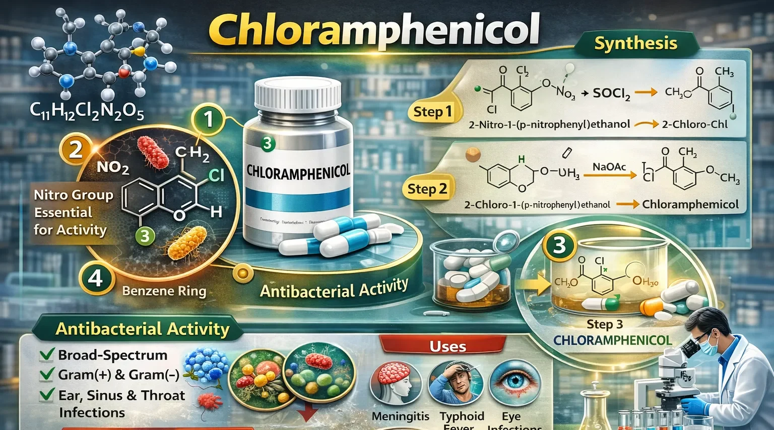 Chloramphenicol (SAR & Synthesis included)